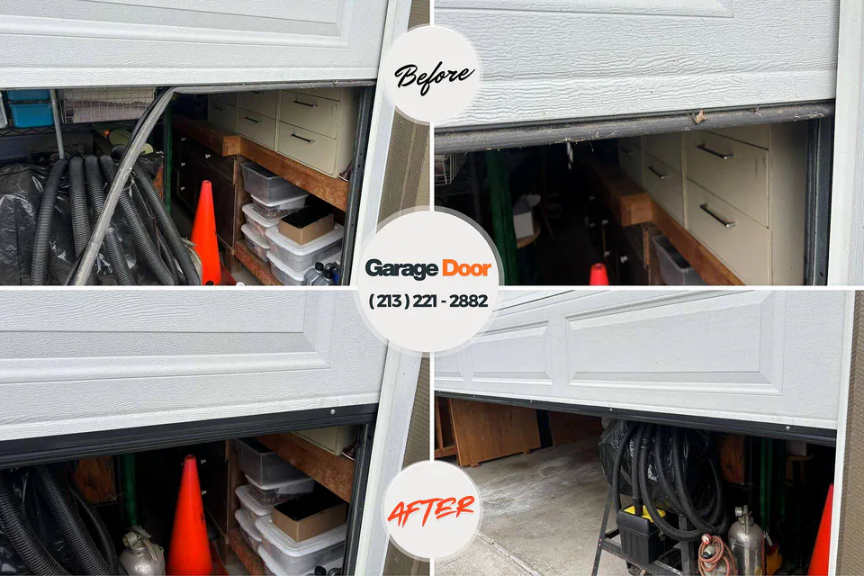 Before and after: garage door repair Carrboro, NC